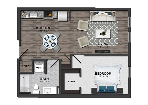 Floor plan 1 Bed/1 Bath 60%-1R (m254aa17)