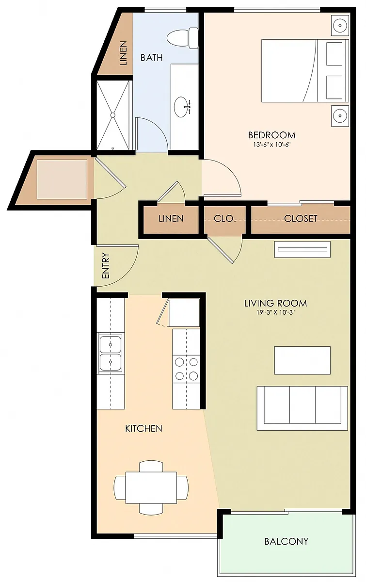 Floor plan 1 Bed 1 Bath - 2245 Latham
