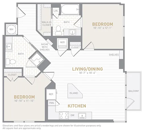 Floor plan 2 Bed 2 Bath-C02a Type A