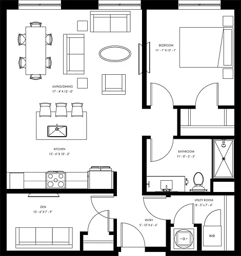 Floor plan A5 - One Bedroom + Den