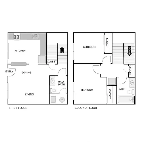 Floor plan 2 Bedroom 1.5 Bathroom Townhome