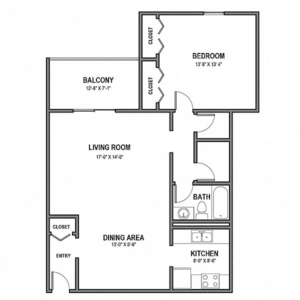 Floor plan Large 1 Bedroom, 1 Bath