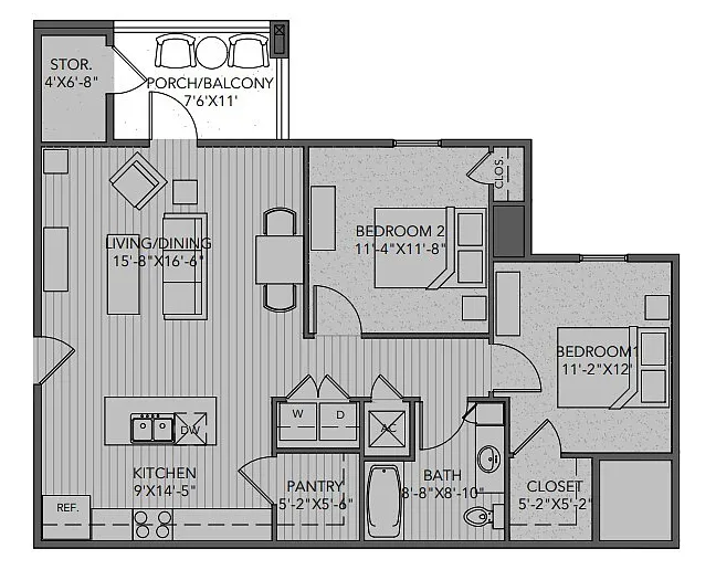 Floor plan 2 Bedroom E