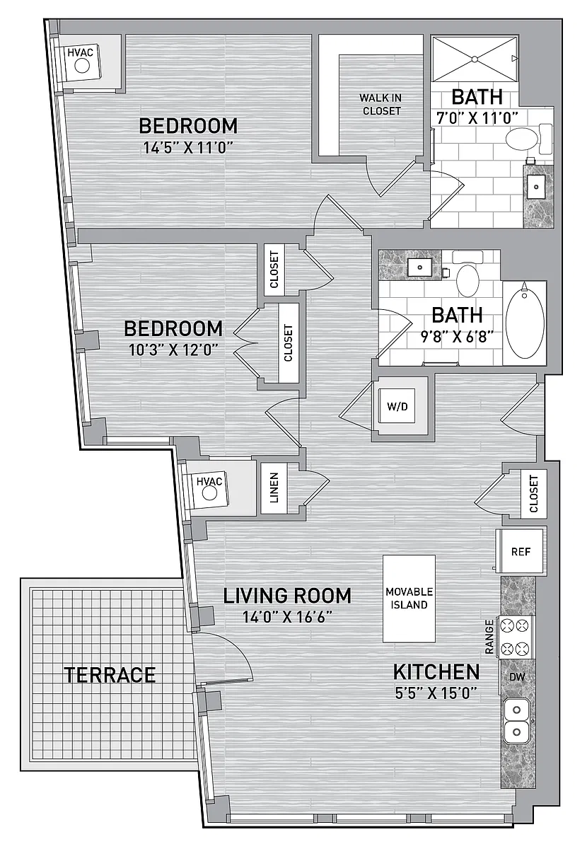 Floor plan 220 T - 2 Bed 2 Bath-B6-T