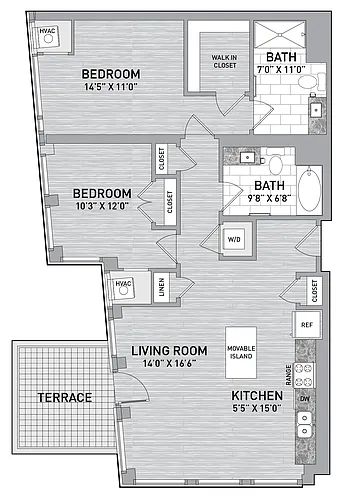 Floor plan 220 T - 2 Bed 2 Bath-B6-T