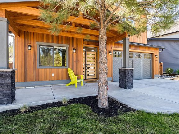 Front porch and garage.