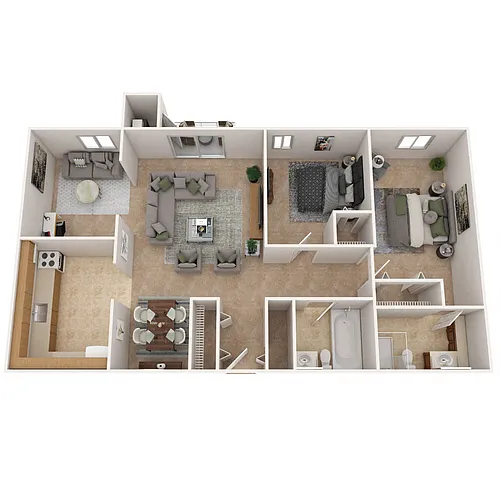 Floor plan Two Bedroom + Den