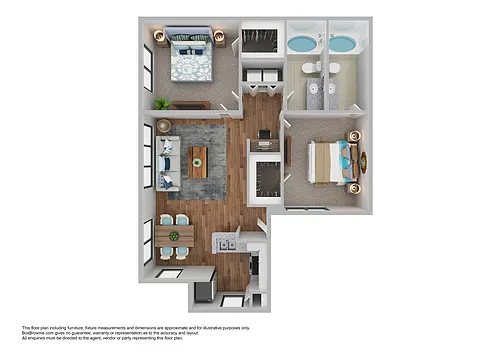 Floor plan 2 Bedroom 2 Bath Style B2