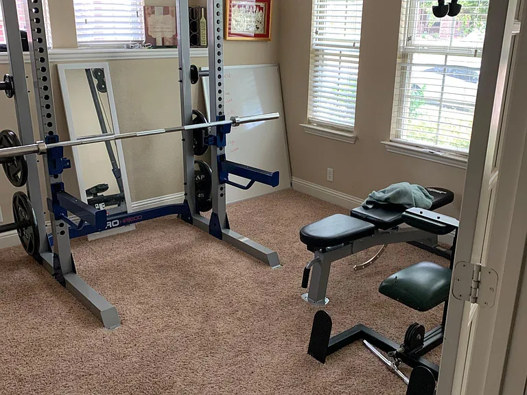 Few years ago, tenant used office area as a in house gym. The carpet has changed to wood floor now.