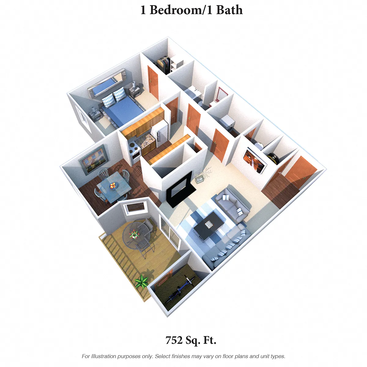 Floor plan The Mockingbird: One Bedroom One Bath - 752SqFt -8