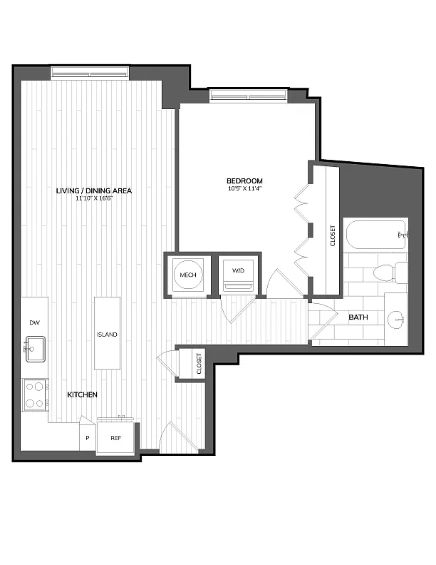 Floor plan 1 Bed/1 Bath-03B