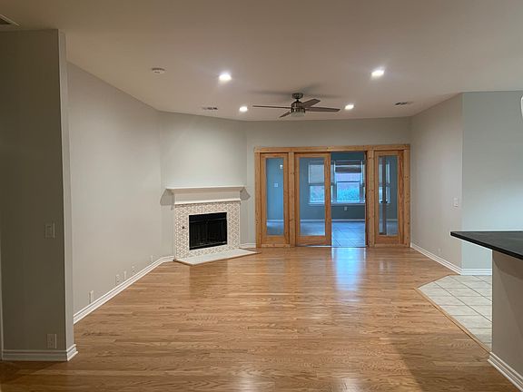 Living room with view of family room