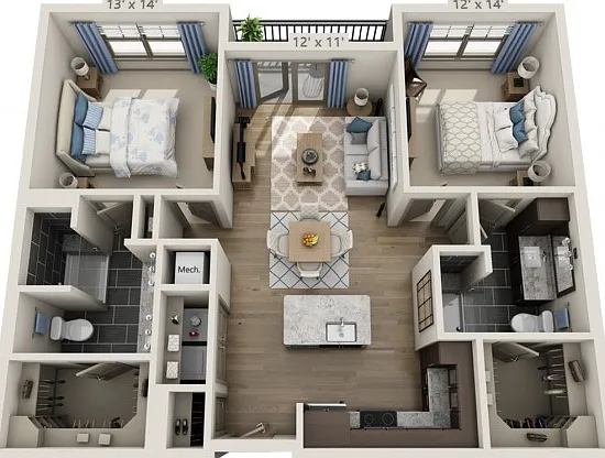 Floor plans are artist's rendering. All dimensions are approximate. Actual product and specifications may vary in dimension or detail. Not all features are available in every apartment. Prices and availability are subject to change. Floor plans are artist