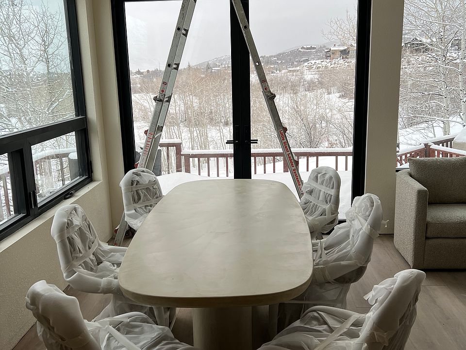 New dining area has 8 ft french doors that will open up to deck overlooking the 2nd tee of the golf course.
New RH Contemporary dining set.