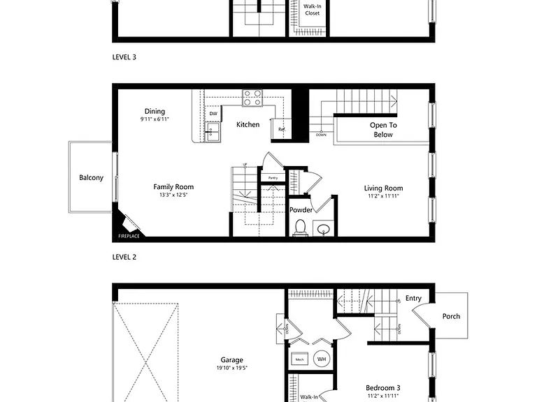 The Bluff is a 1,900 SF three-level townhome featuring 2 bedrooms, 2.5 baths, in-unit laundry, a flex room, and an attached two-car garage. The Bluff is a 1,900 SF three-level townhome featuring 2 bedrooms, 2.5 baths, in-unit laundry, a flex room, and an 