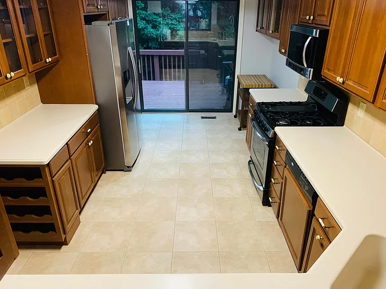 kitchen with wall out to deck