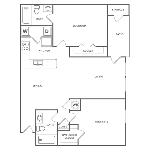 Floor plan Two Bedroom Two Bath (1050 SF)