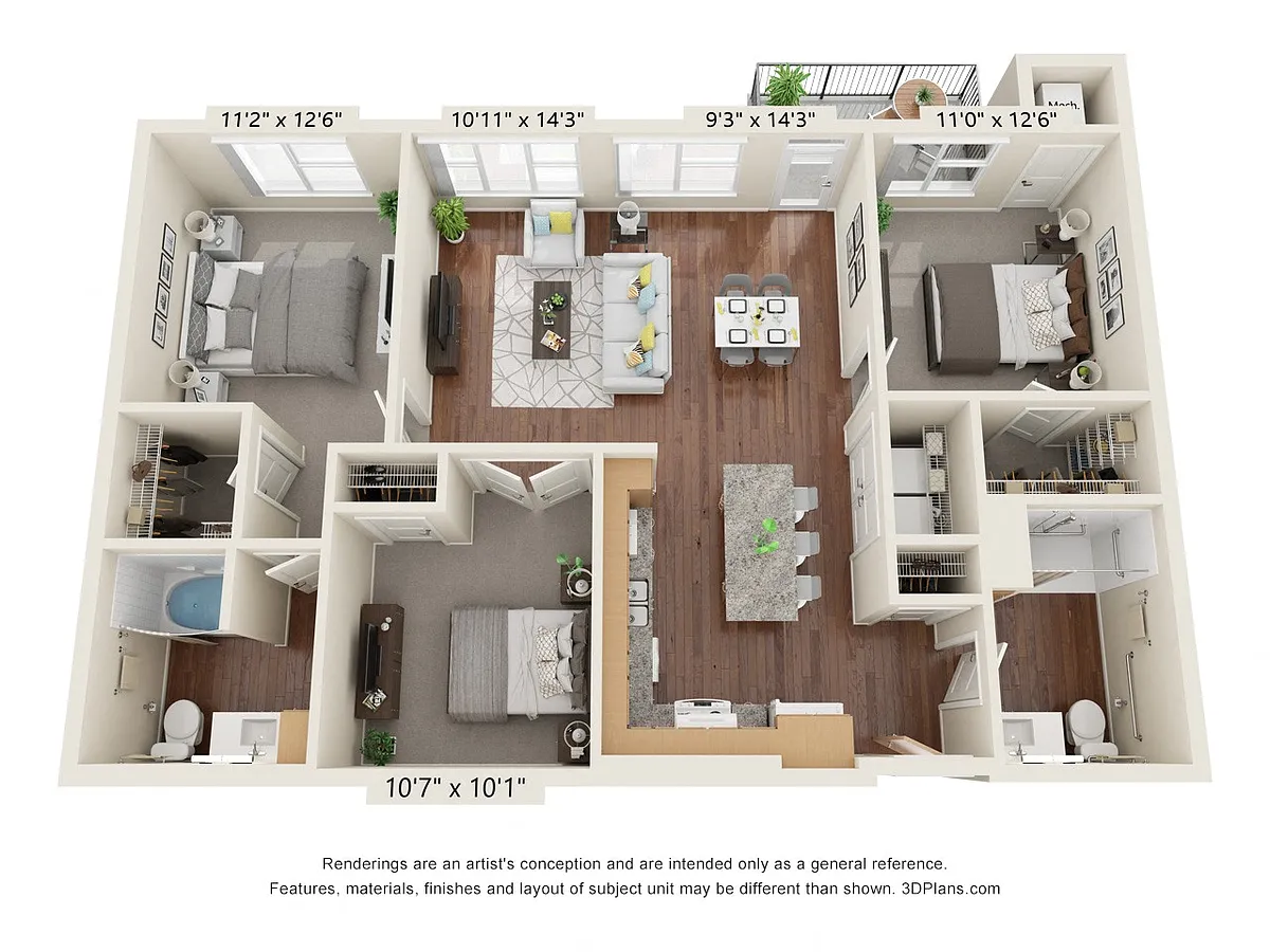 Floor plan Three Bedroom - B (Wheelchair Accessible)