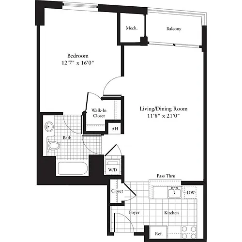 Floor plan 1 Bedroom C