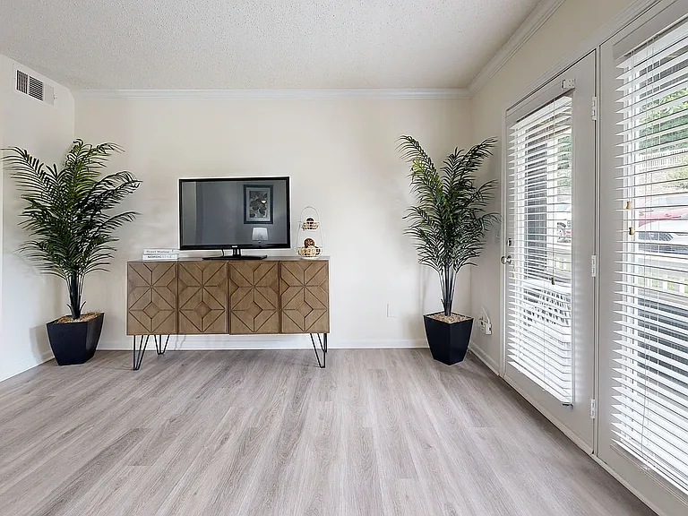 Spacious living room with hardwood-style flooring