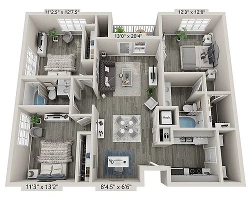 Floor plan Three Bedroom C2A