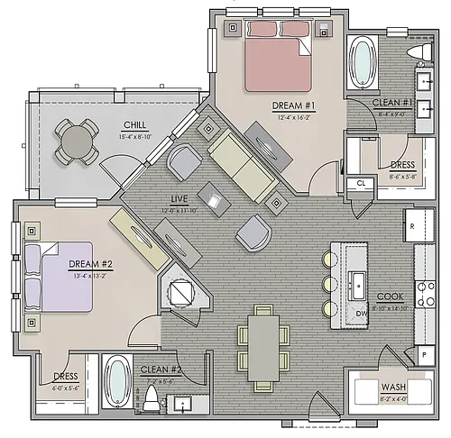 Floor plan 2 Bedroom Two Bathroom