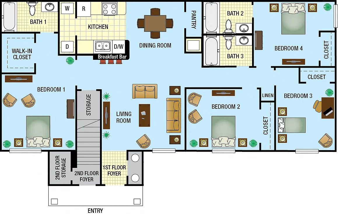 Floor plan Four Bedroom Three bath 60%