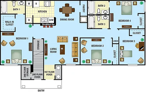 Floor plan Four Bedroom Three bath 60%