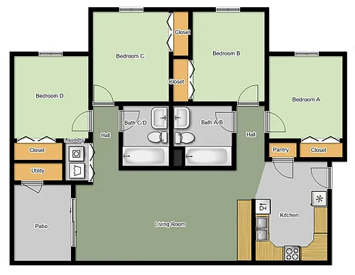 Floor plan 4BD-2BA