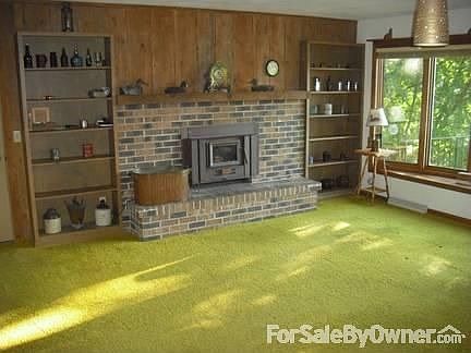 Family Room : Barn board & a fireplace insert make it warm & cozy. Bay windows with nice view.