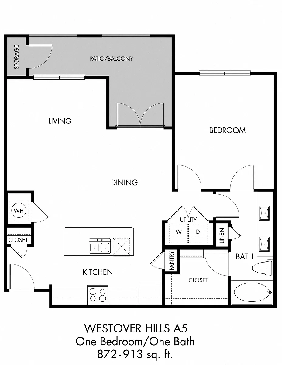 Floor plan 1BR 1BA (872 SF)