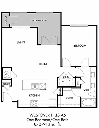 Floor plan 1BR 1BA (872 SF)