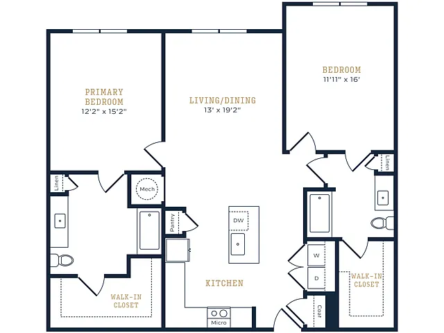 Floor plan 2 Bed, 2 Bath A (80% Income Restricted)