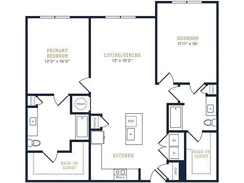 Floor plan 2 Bed, 2 Bath A (80% Income Restricted)