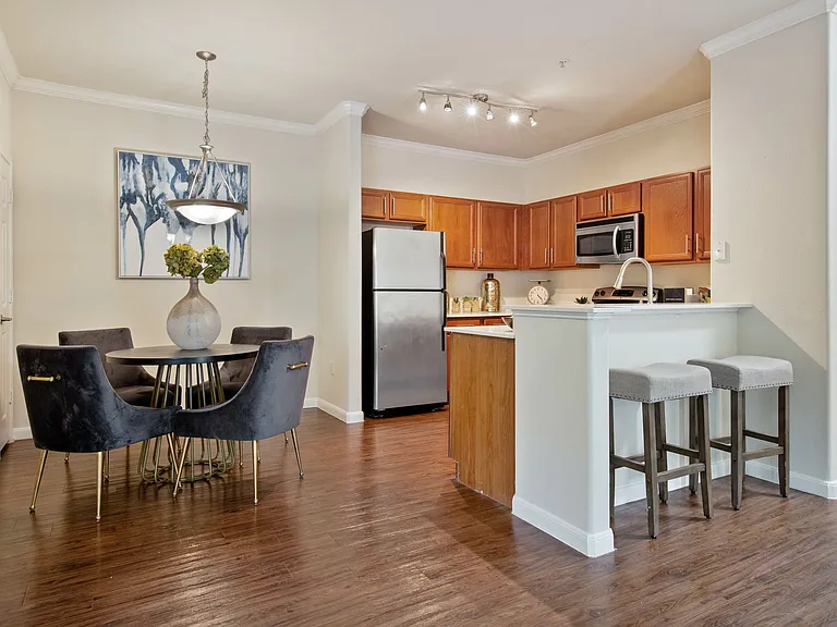 Classic home style kitchen area and dining seating