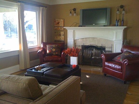 Picture windows & fireplace