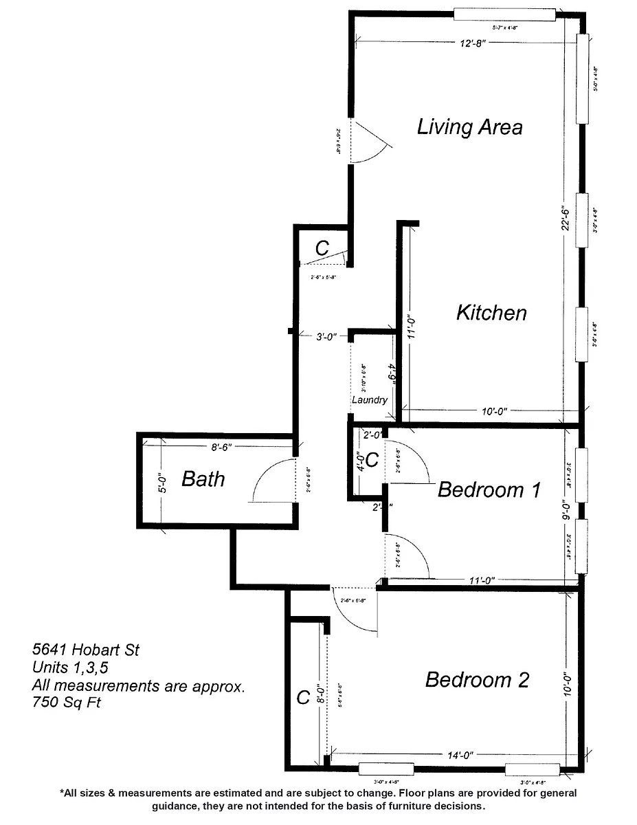 Floor plan 5641 Hobart Street -B1- Available NOW