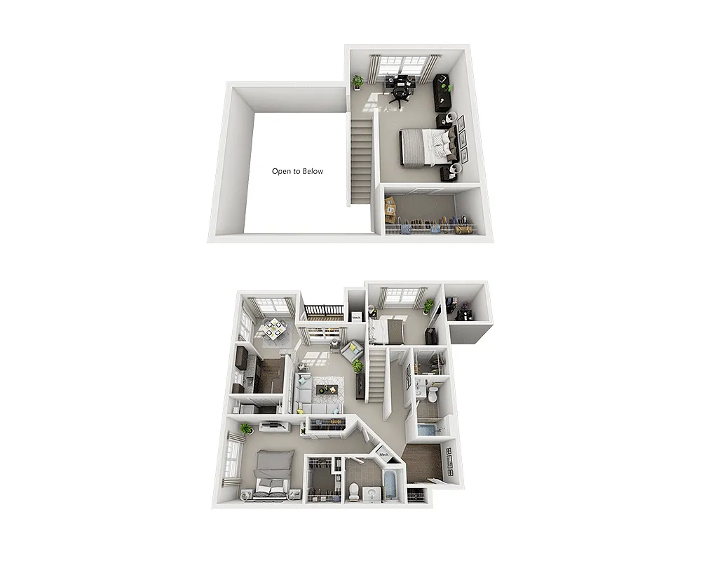 Floor plan Two Bedroom Loft B2FL