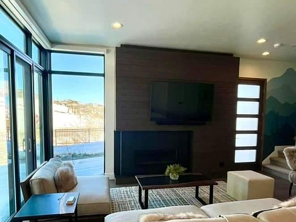 living room and gas fireplace