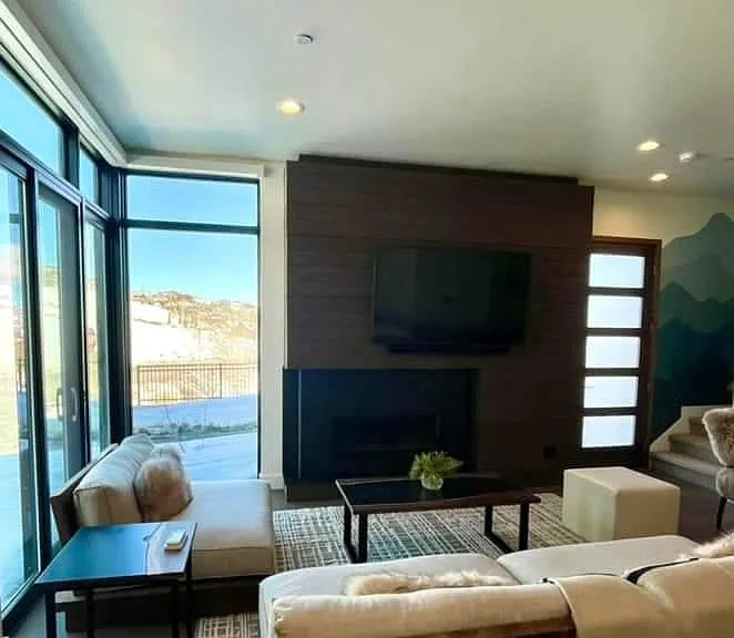living room and gas fireplace