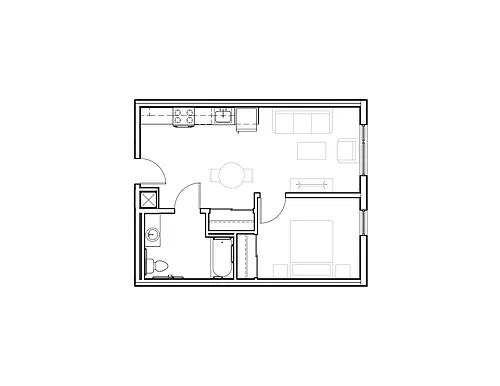 Floor plan 1 Bed 1 Bath Unit Restricted at 30% with Pass Thro