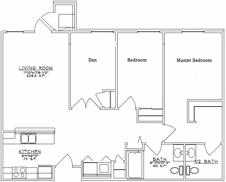 Floor plan 2 Bedroom Unit w/Den