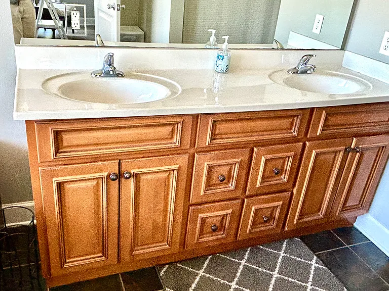 Double vanity in master with plenty of storage. Separate shower and toilet also in master en-suite