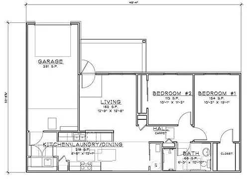 Floor plan 2 Bedroom/1 Bath