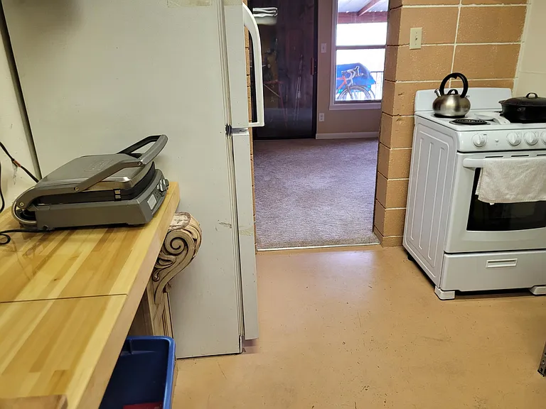 Galley style kitchen.