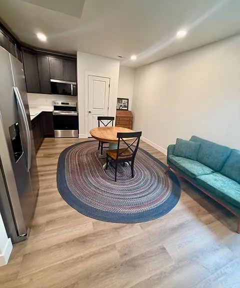 Full kitchen and living area.
