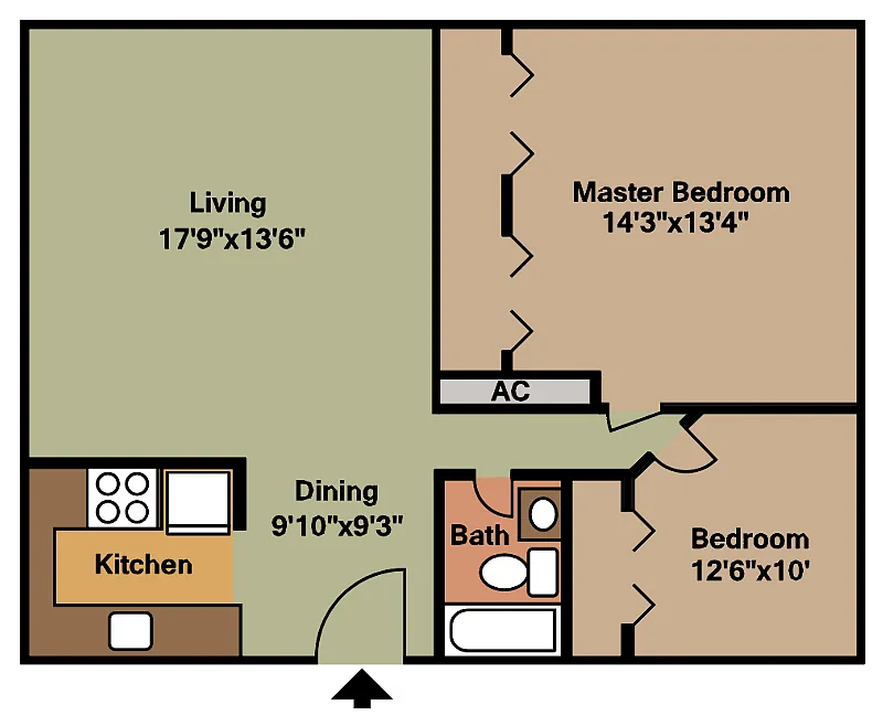 Floor plan 2 Bedroom 1 Bath