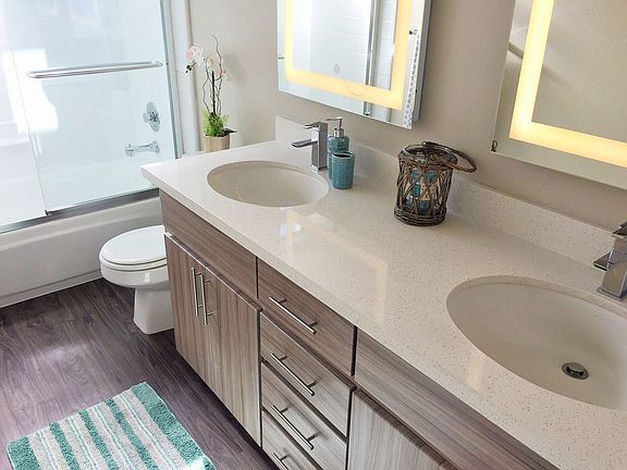 Quartz Counters and Backlit Mirrors