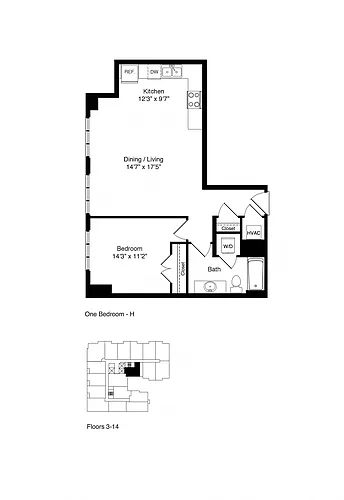 Floor plan ONE BEDROOM H