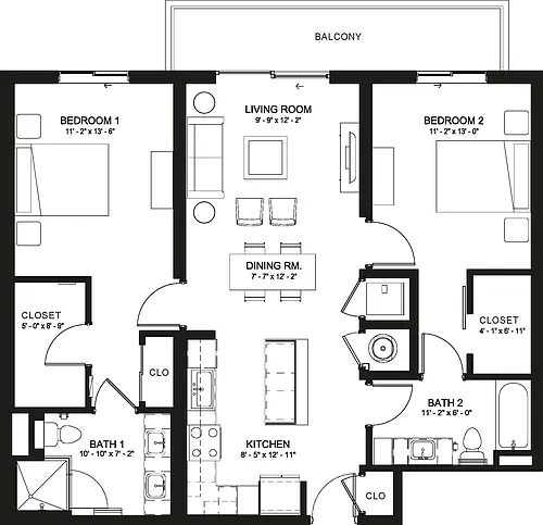 Floor plan 2 Bed/2 Bath-B7